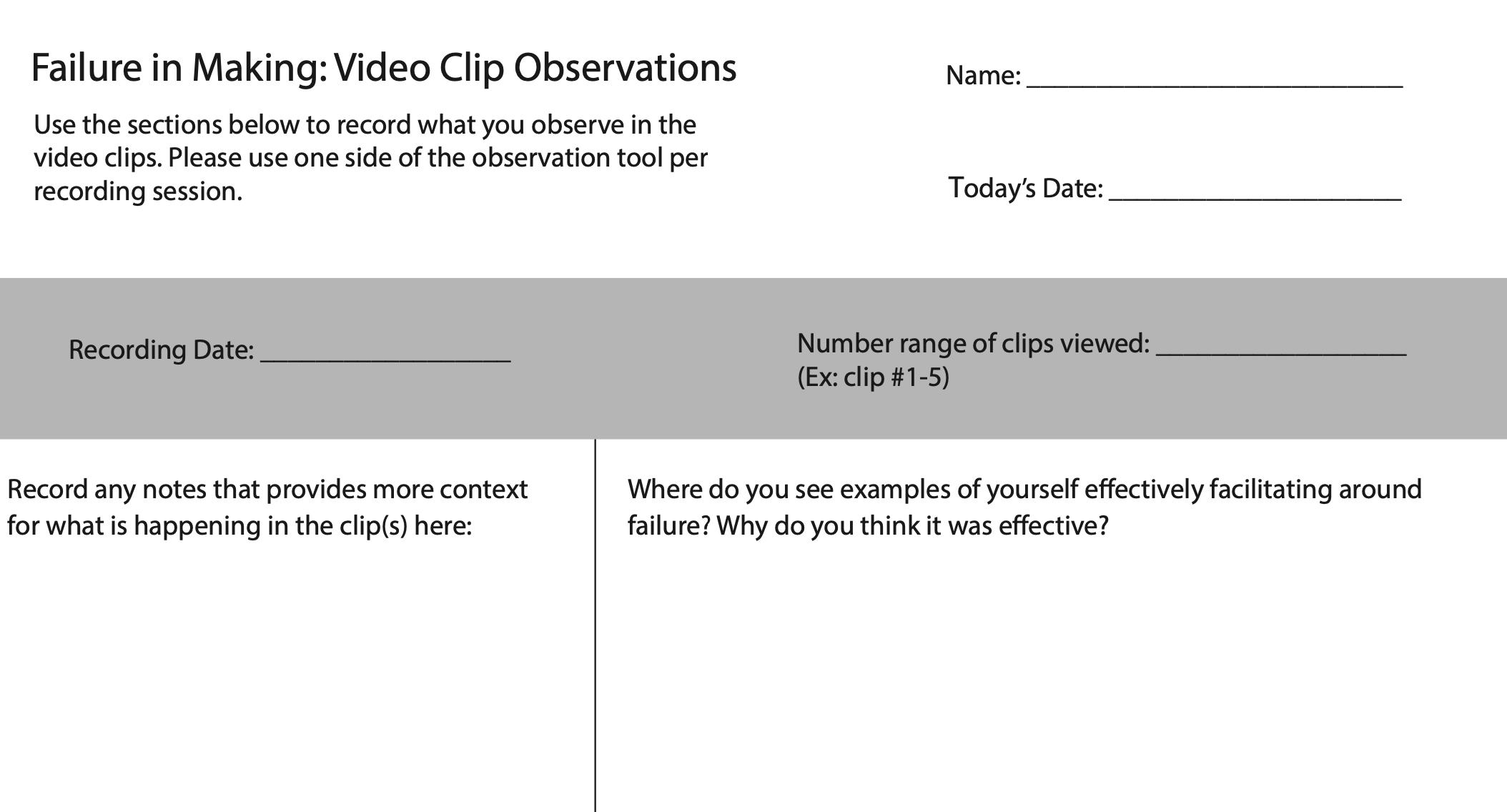 Video Observation Sheet
